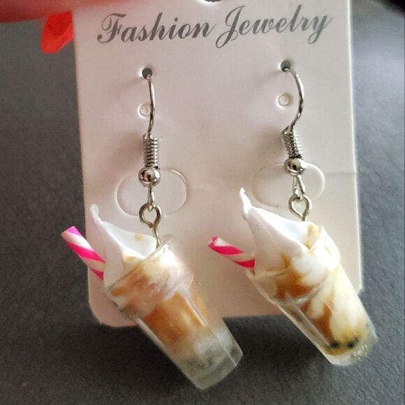 Fun summer drink trendy earrings. Coffee lover gift. New with tags - Picture 1 of 3